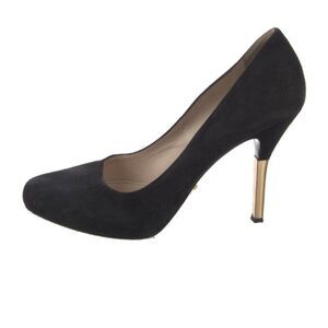 Prada Black Suede Pump with Gold Stiletto Heel